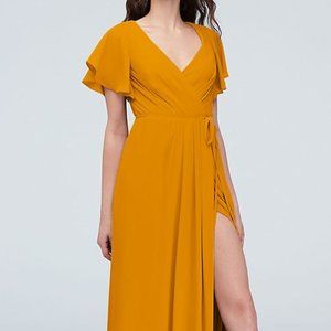 David's Bridal Marigold Flutter Wrap Dress Size 4